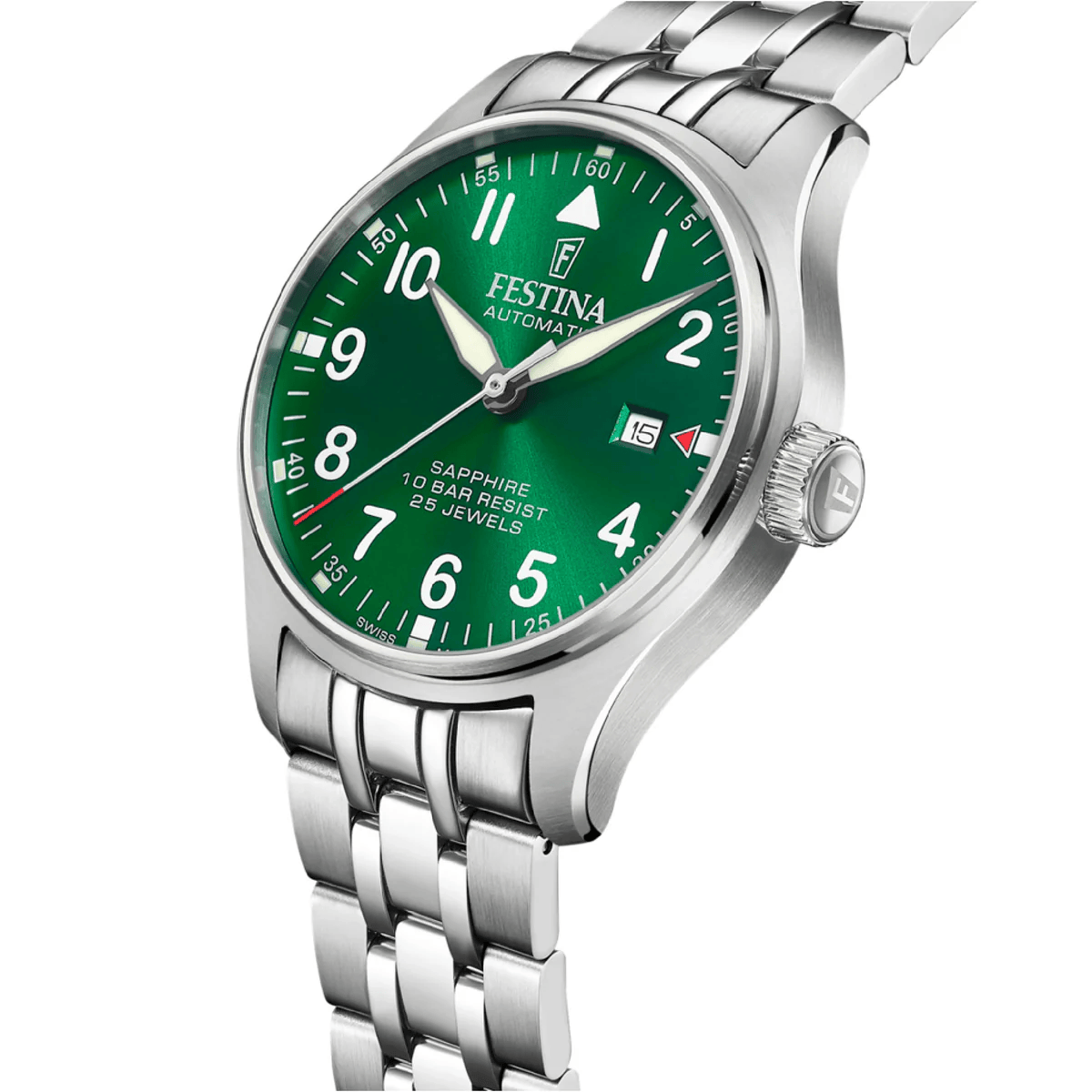 Festina Swiss Made 43mm Aviator North Green Dial Men's Watch F20151/B