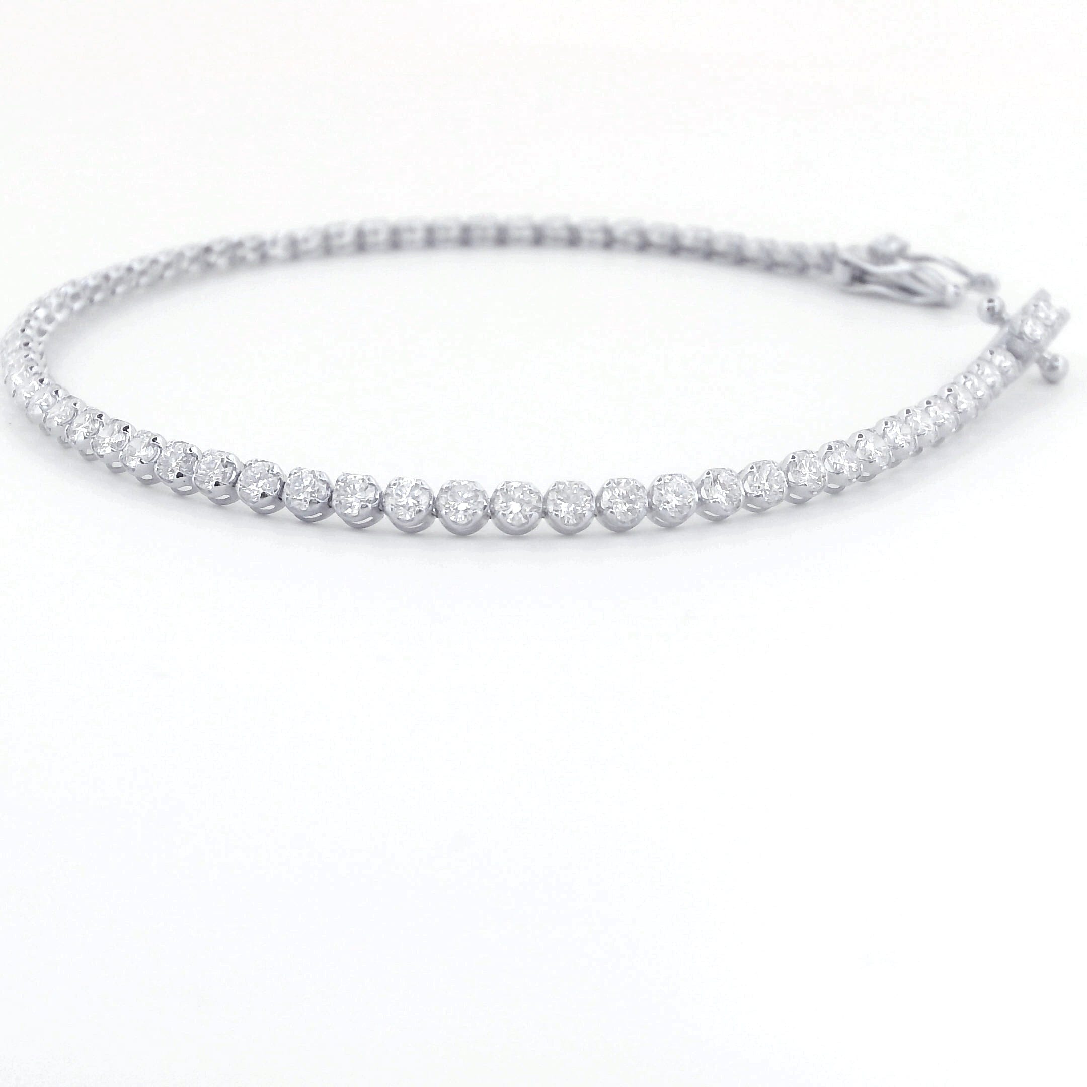 5ct Lab Grown Diamond Tennis Bracelet – 14K White Gold – E-F / VS – 7" – Box Clasp
