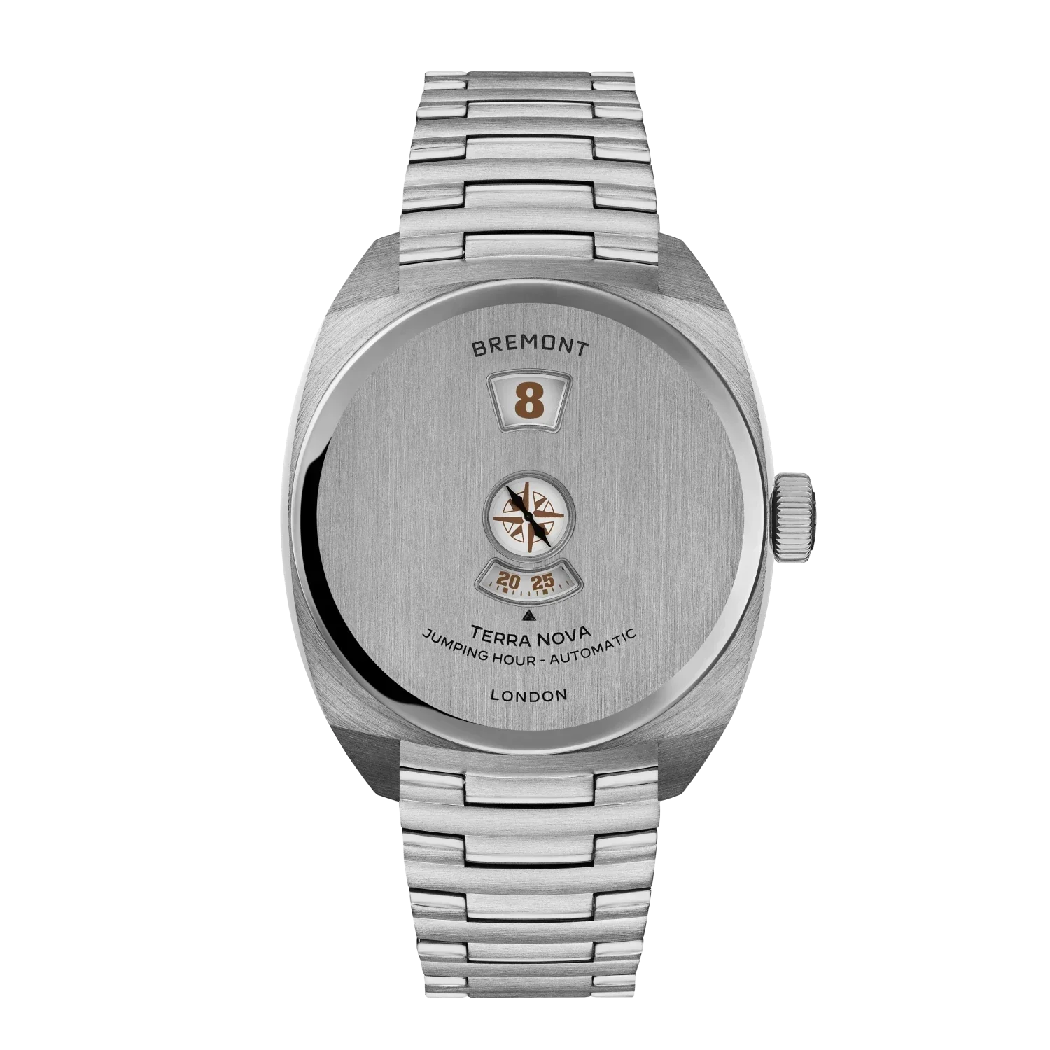 Bremont Terra Nova Jumping Hour 38mm Silver Closed-Case Design Dial Men's Watch TN38-JH-SS-CC-B