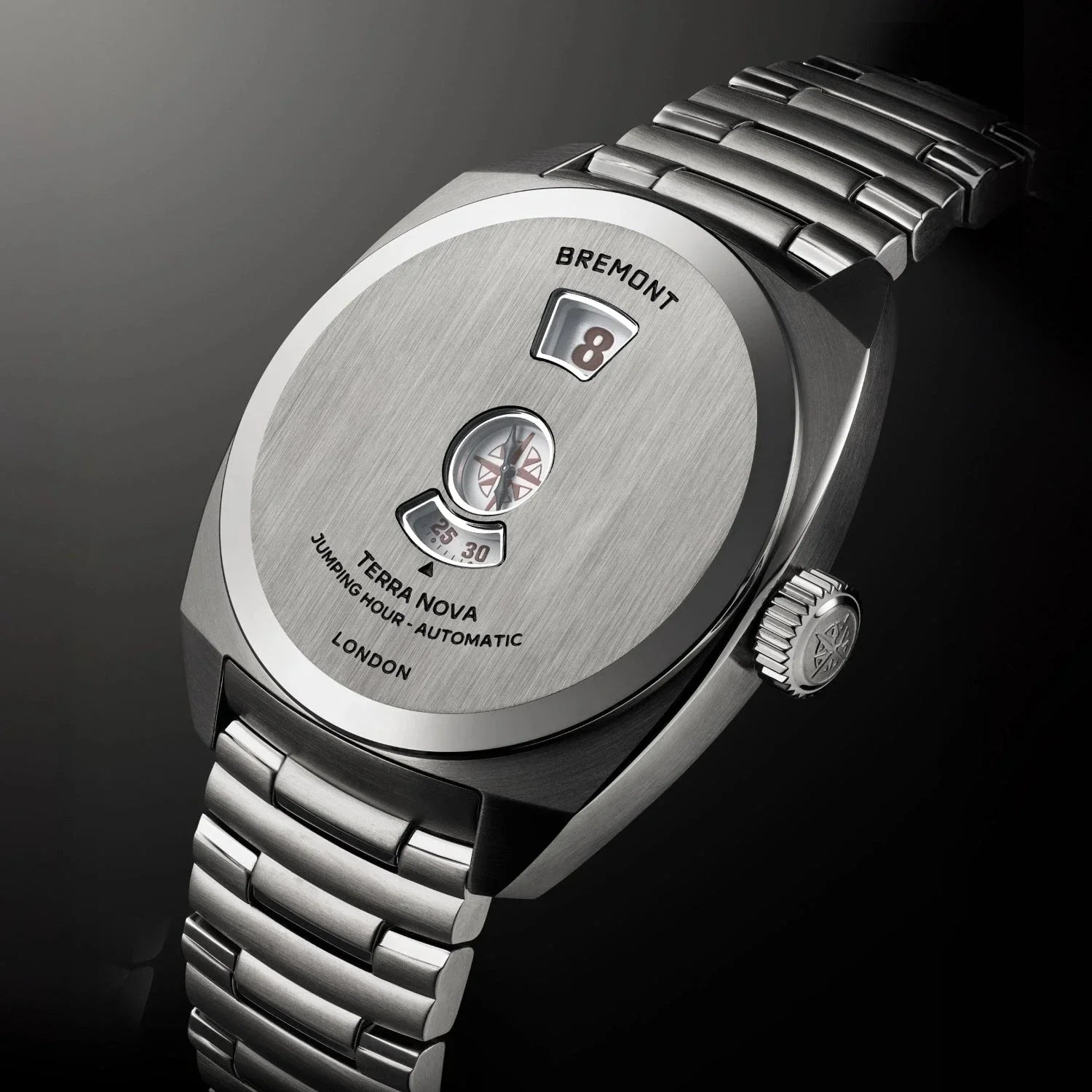 Bremont Terra Nova Jumping Hour 38mm Silver Closed-Case Design Dial Men's Watch TN38-JH-SS-CC-B