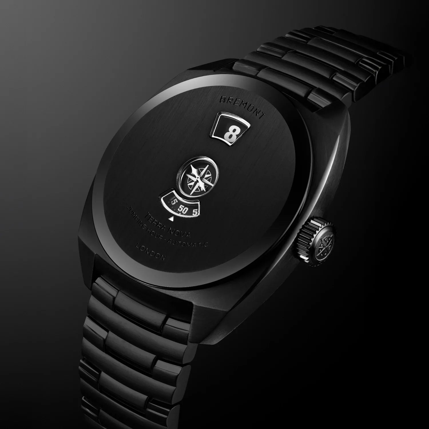 Bremont Terra Nova Jumping Hour 38mm Black Closed-Case Design Dial Men's Watch TN38-JH-DLC-CC-B