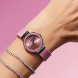 BERING Classic Polished Silver 29mm Pink Sunray Dial Women's Watch 10129-909