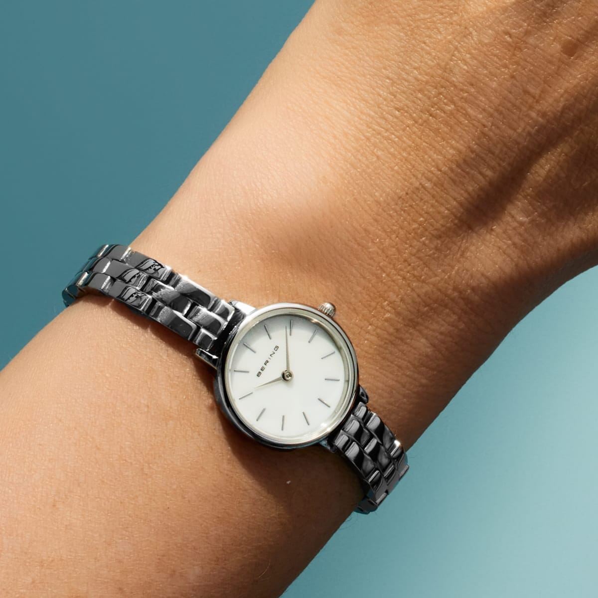 BERING Classic Polished Silver 22mm White Mother of Pearl Dial Women's Watch 11022-704