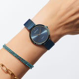 BERING Charity Polished Blue 32mm Blue Sunray/Diamond Dial Women's Watch 18132-Charity1