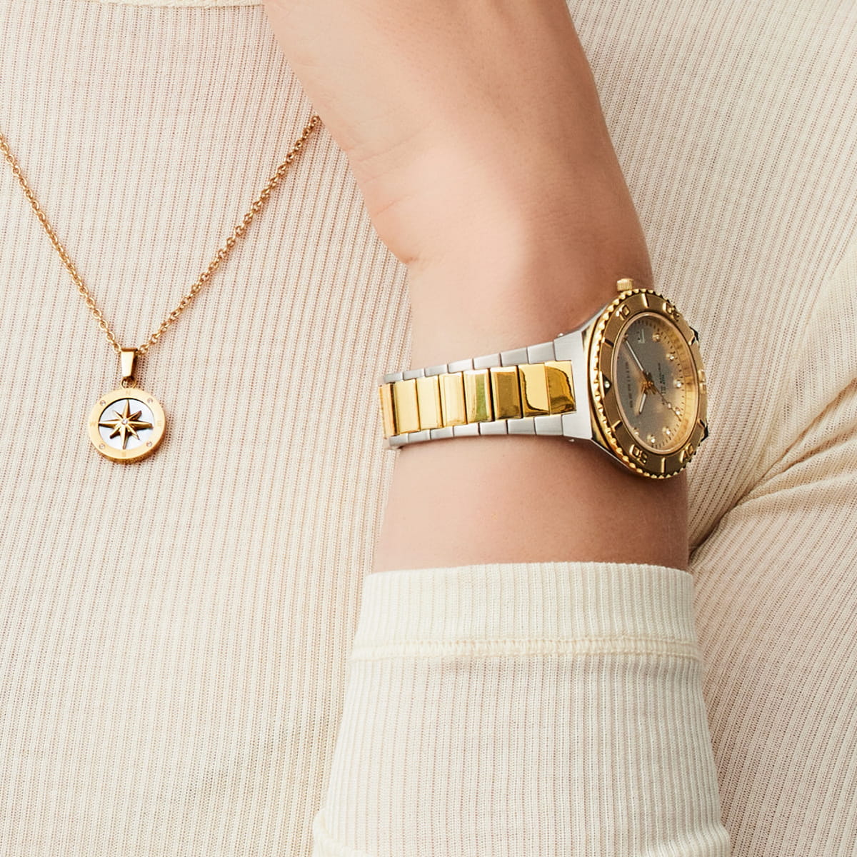 BERING Classic Polished/Brushed Silver/Gold 36mm White Dial Women's Watch 18936-710