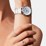 BERING Solar Polished Silver 35mm White Dial Women's Watch 19535-754