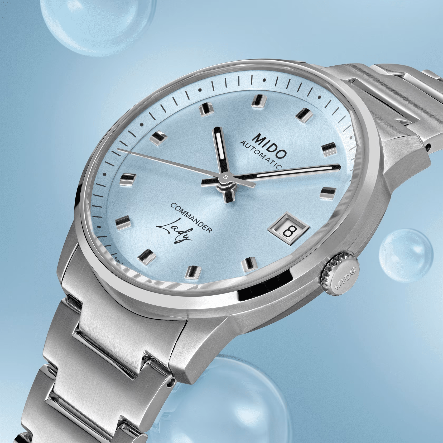 Mido Commander Lady Ice Blue Dial 35mm Women's Watch M0212071104100