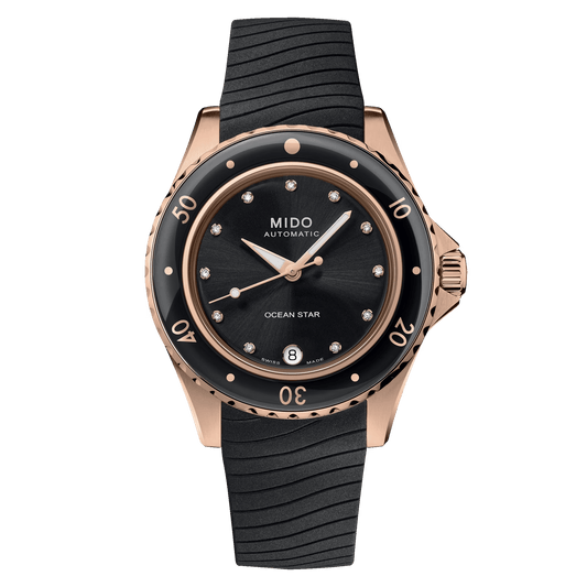 Mido Ocean Star 36.5mm Black-Rose Gold Diamonds Womens' Watch M0262073705600