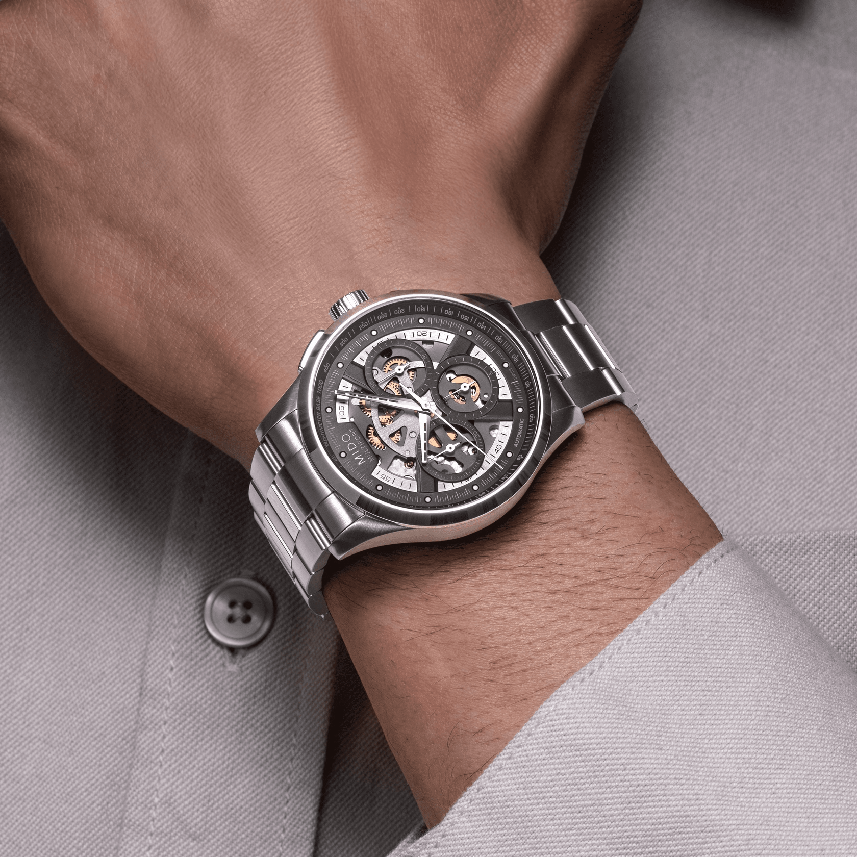 Mido Multifort Skeleton Chronograph 43mm Anthracite Dial Men's Watch M0386621106000