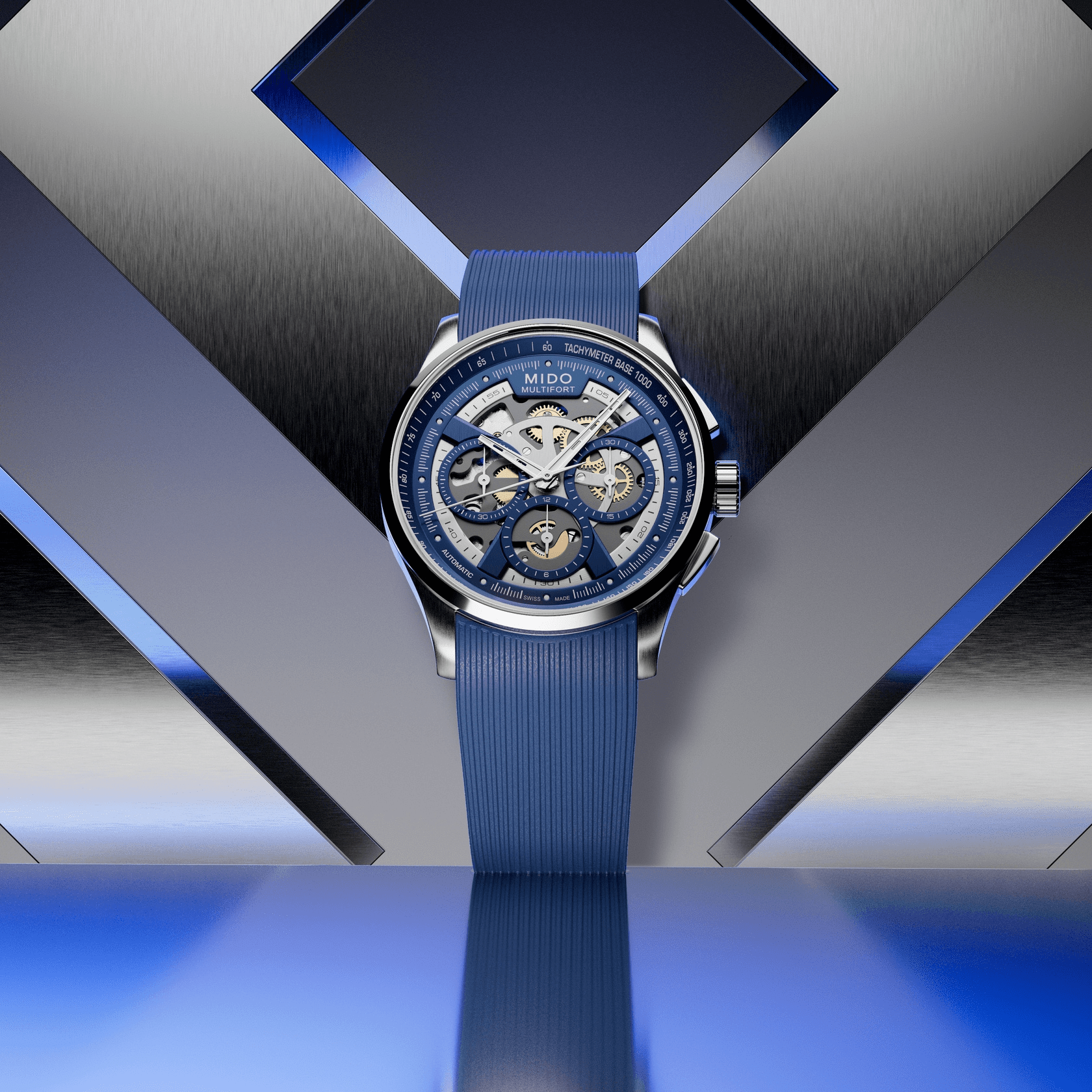 Mido Multifort Skeleton Chronograph 43mm Blue Dial Men's Watch M0386621704000
