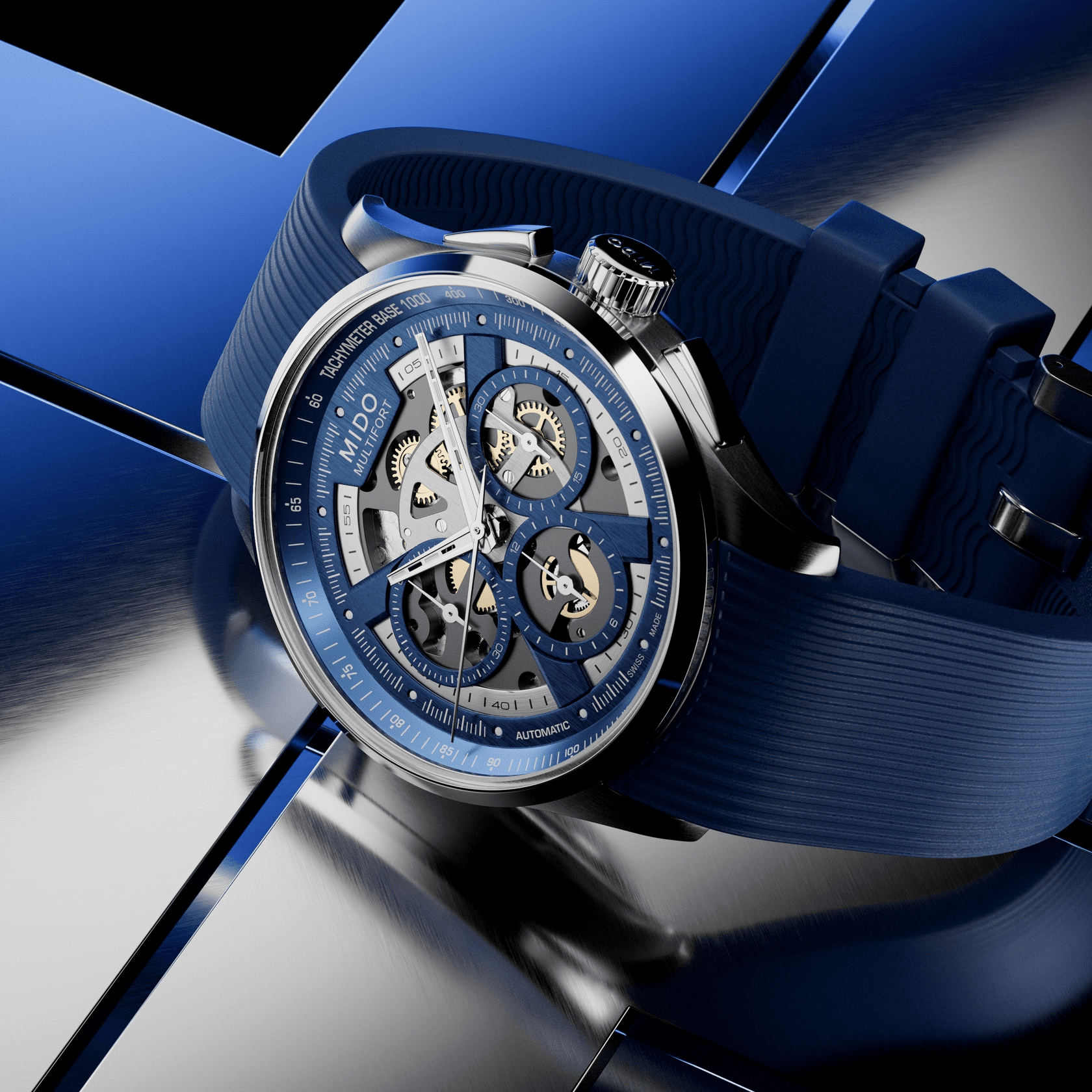 Mido Multifort Skeleton Chronograph 43mm Blue Dial Men's Watch M0386621704000