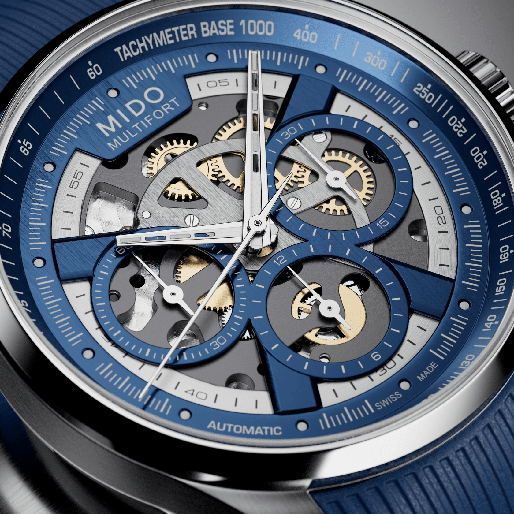 Mido Multifort Skeleton Chronograph 43mm Blue Dial Men's Watch M0386621704000