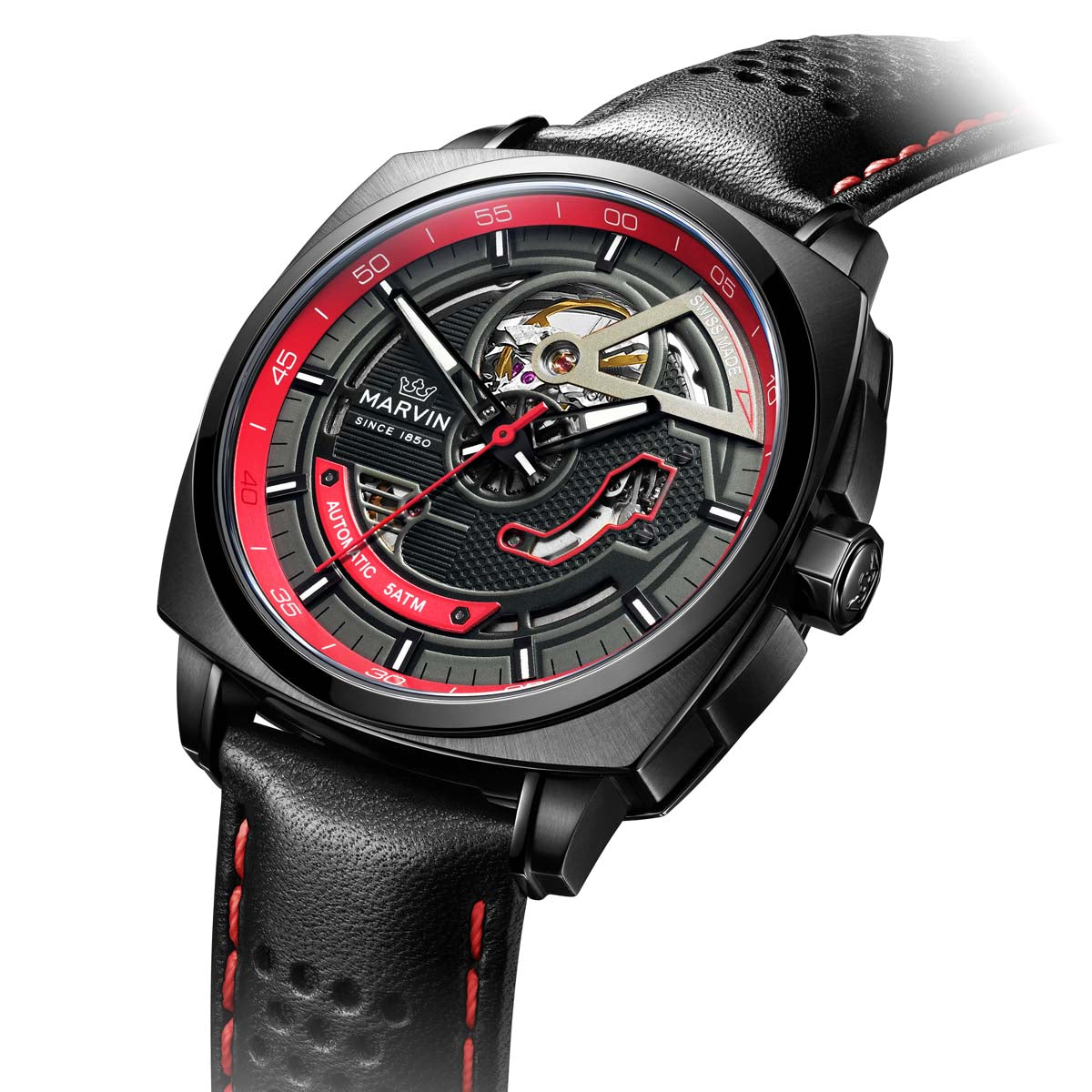Marvin Malton Cushion 42mm Black Red Dial Men's Watch M119.23.68.64