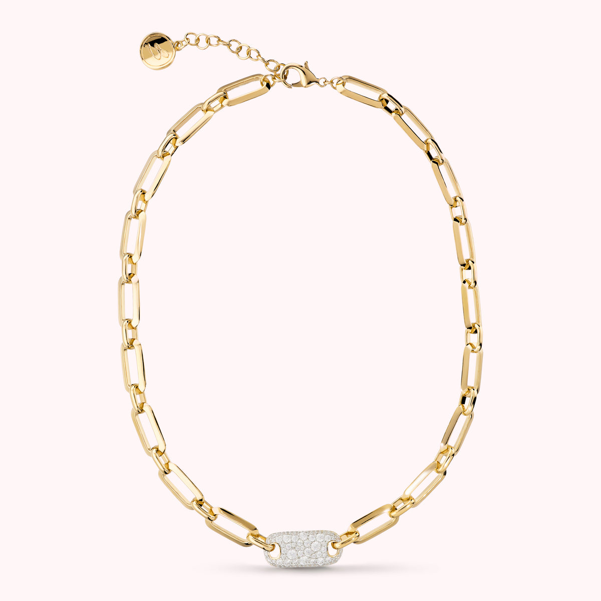 Bronzallure Squared Oval Link Necklace with Cubic Zirconia Pavé WSBZ02518Y.WR