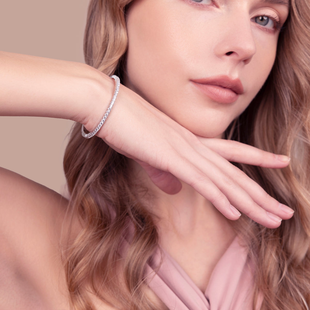 Bronzallure White Tennis Memory Bracelet with Cubic Zirconia WSBZ02558W.WR
