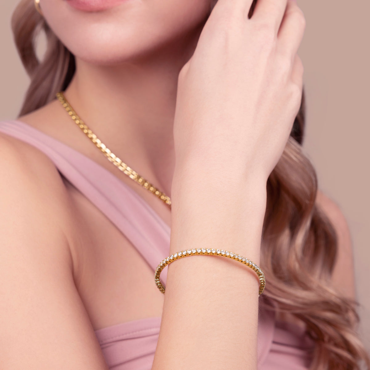 Bronzallure Golden Tennis Memory Bracelet with Cubic Zirconia WSBZ02558Y.WR