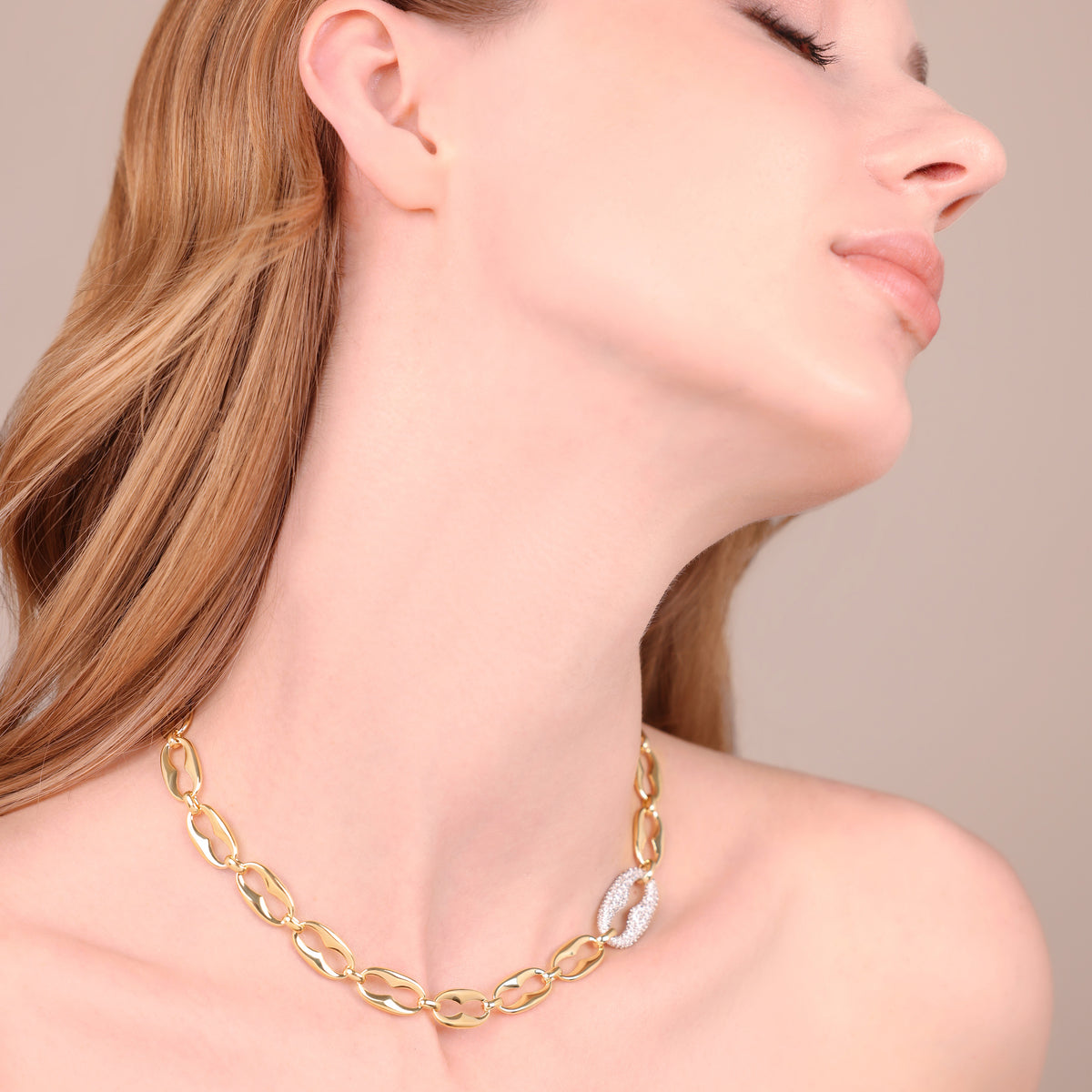 Bronzallure Maxi Mariner Link Necklace with Cubic Zirconia Pavé WSBZ02568Y.WR