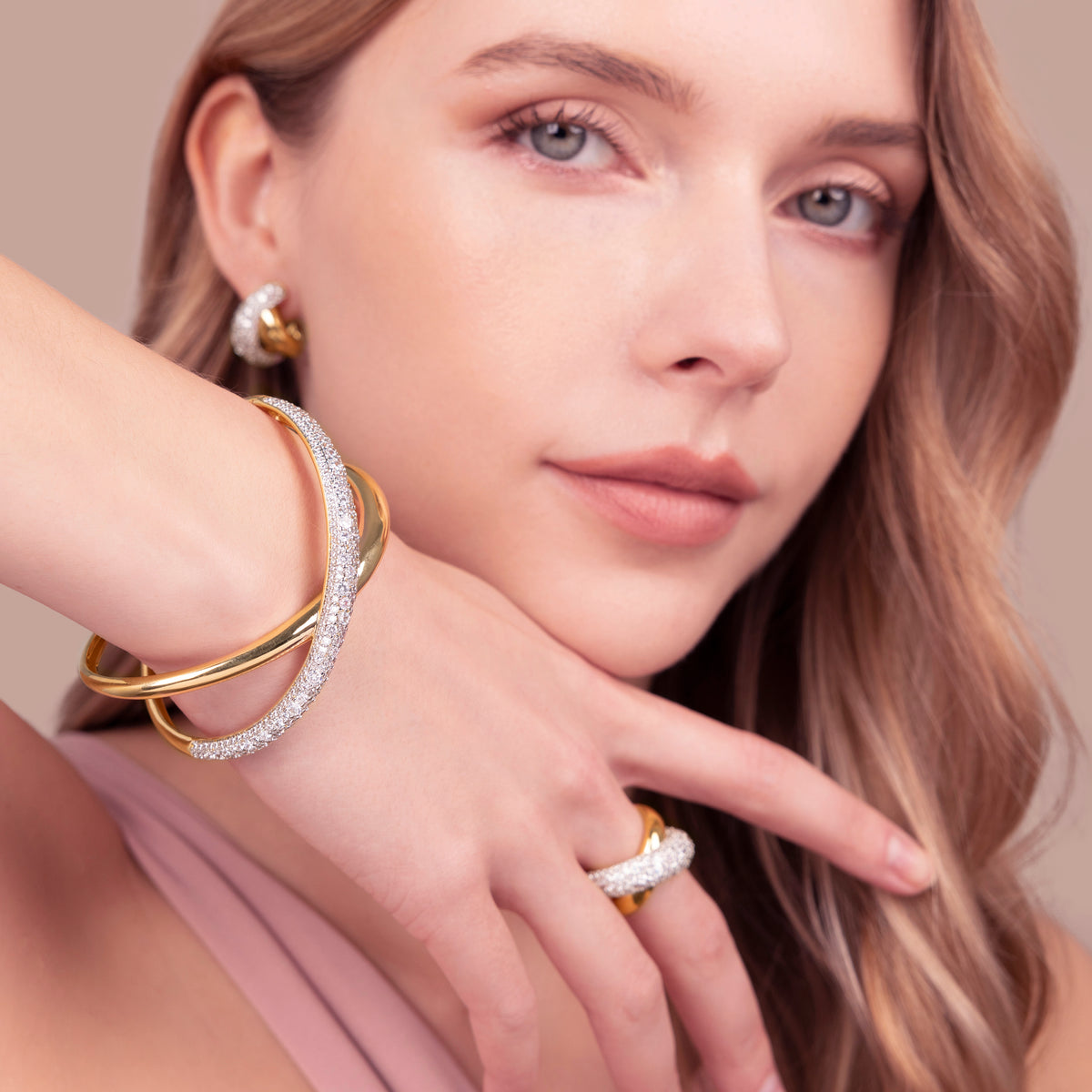 Bronzallure Rigid Woven Bracelet with Cubic Zirconia Pavé WSBZ02670Y.WR