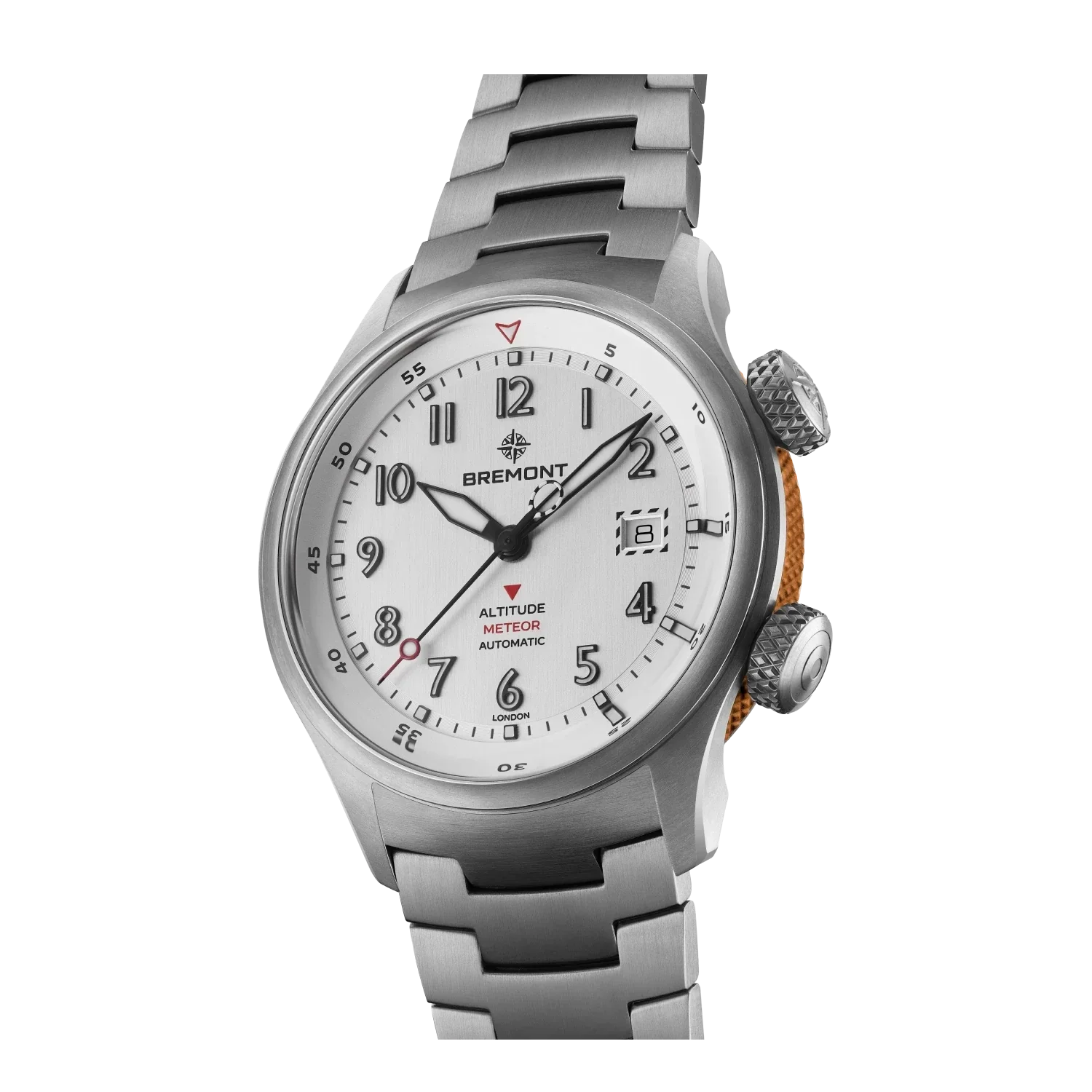Bremont Altitude MB Meteor Orange Barrel 42mm Brushed Silver Dial Men's Watch ALT42-MT-TI-SIOR-B