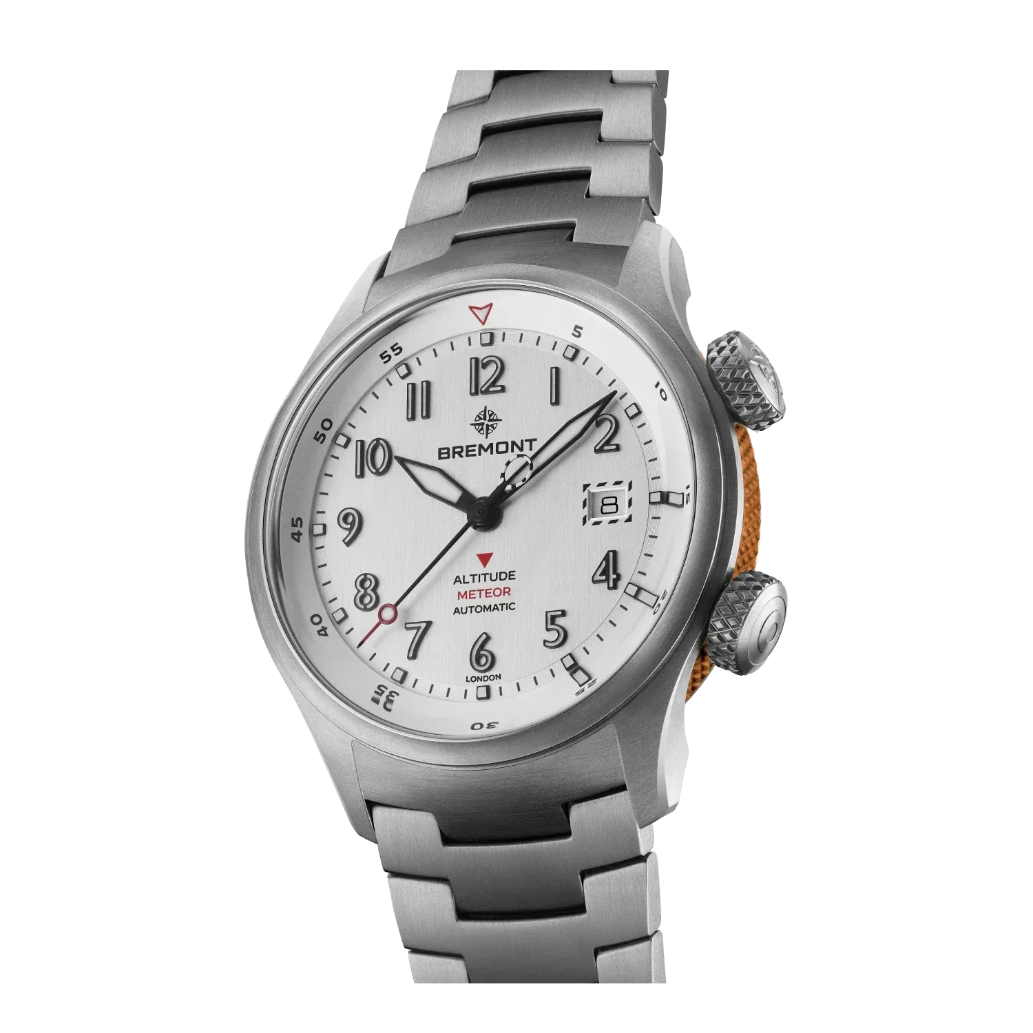 Bremont Altitude MB Meteor Orange Barrel 42mm Brushed Silver Dial Men's Watch ALT42-MT-TI-SIOR-B