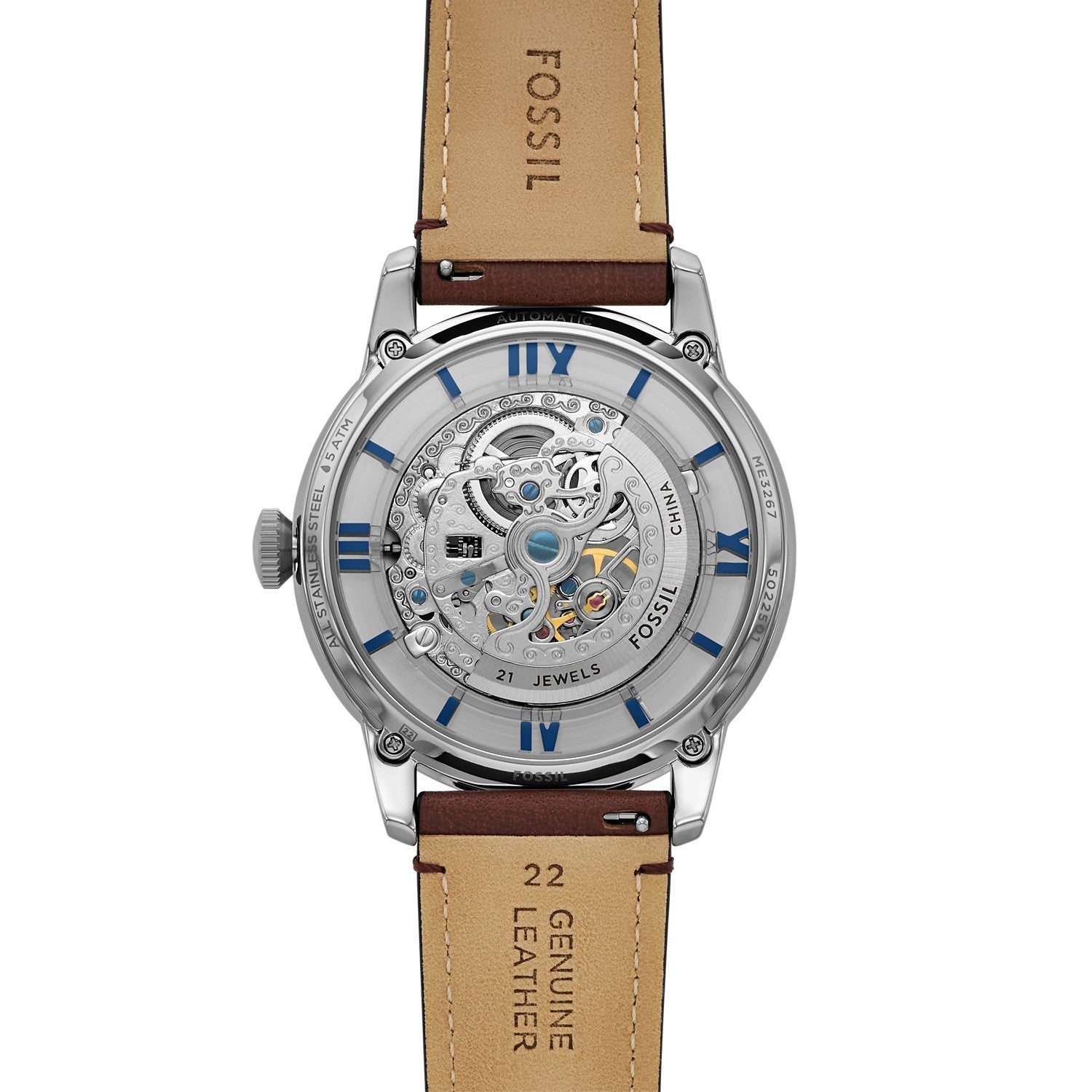 Fossil Townsman 44mm Blue Skeleton Dial Men's Watch ME3267