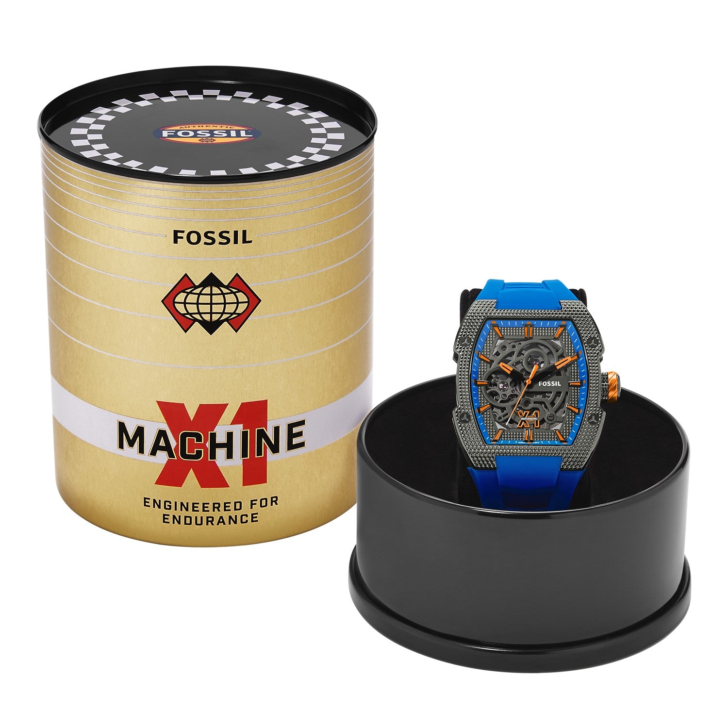 Fossil Machine X1 42mm Blue Skeleton Dial Men's Watch ME3285
