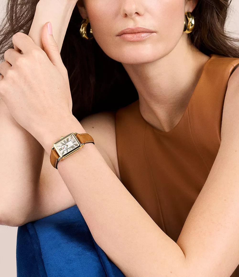 MICHELE Deco Park 18K Gold-Plated 29mm White Mother of Pearl Dial Women's Watch MWW06E000150