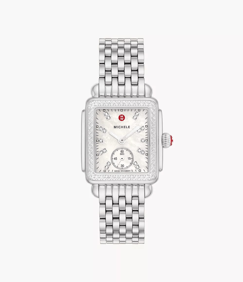 MICHELE Deco Mid 29mm Silver Diamond Women's Watch MWW06V000122