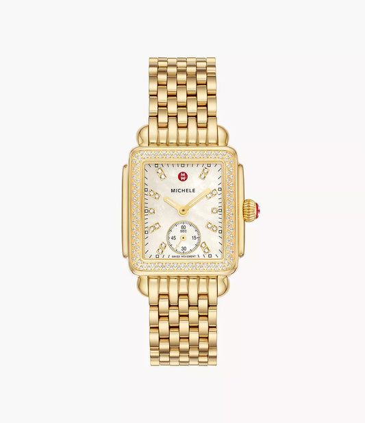 MICHELE Deco Mid 18K Gold-Plated Diamond 31mm White Mother of Pearl Dial Women's MWW06V000124