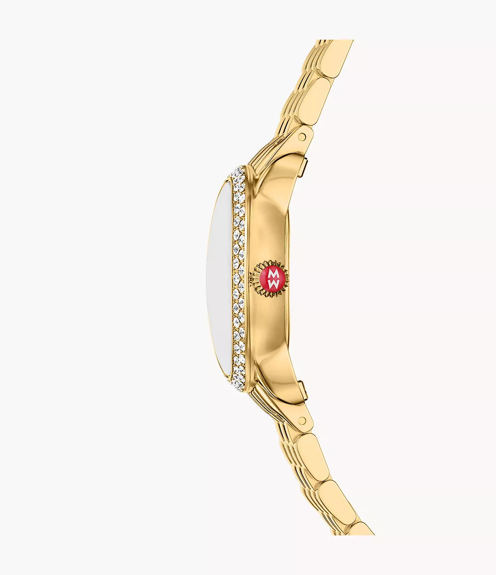 MICHELE Serein Oval Diamond 18K Gold-Plated 27mm White Mother of Pearl Dial Women's Watch MWW21H000003