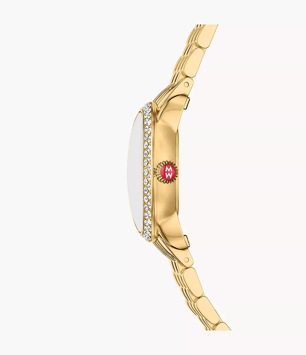 MICHELE Serein Oval Diamond 18K Gold-Plated 27mm White Mother of Pearl Dial Women's Watch MWW21H000003