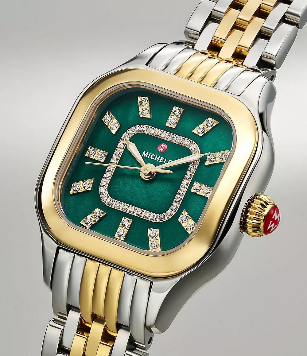 MICHELE Meggie 18K Two-Tone Gold-Plated Diamond 29mm Green Dial Women's Watch MWW33B000018
