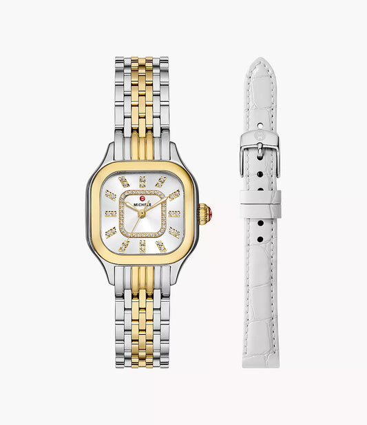 MICHELE Meggie Two-Tone 18K Gold-Plated Diamond 29mm White Dial Women's Watch MWW33B001SET