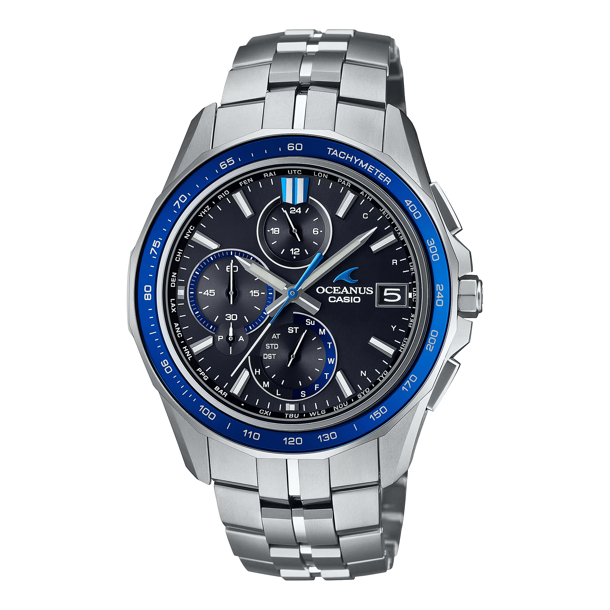 Casio Oceanus Manta Black-Blue 42.8mm Titanium Men's Watch OCWS7000-1A