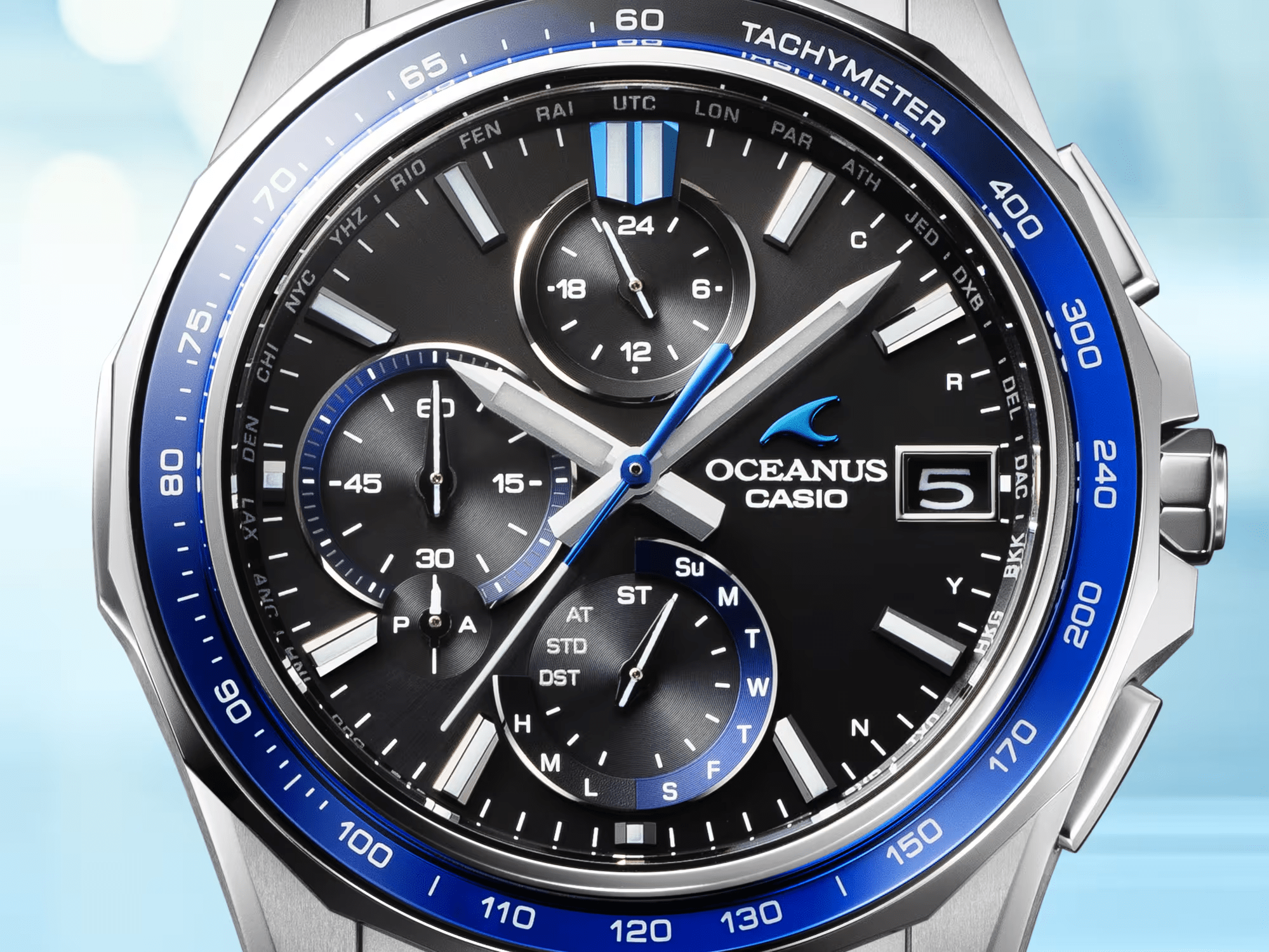 Casio Oceanus Manta Black-Blue 42.8mm Titanium Men's Watch OCWS7000-1A