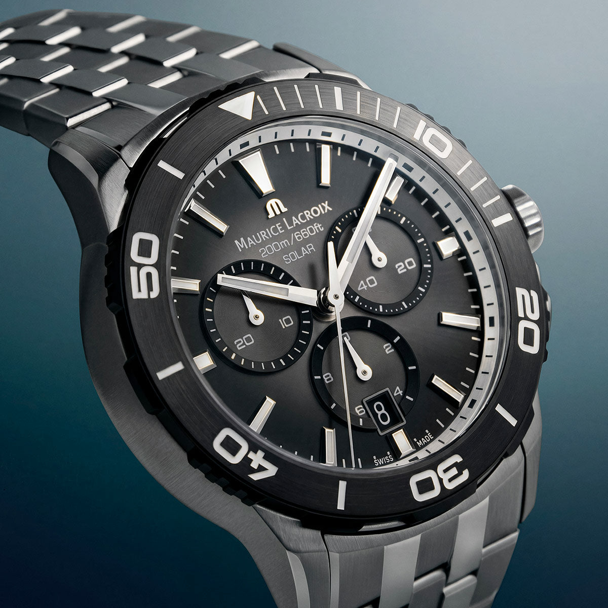 Maurice Lacroix Pontos S Solar Chronograph 42mm Black Dial Men's Watch PT1038-SSL22-330-1