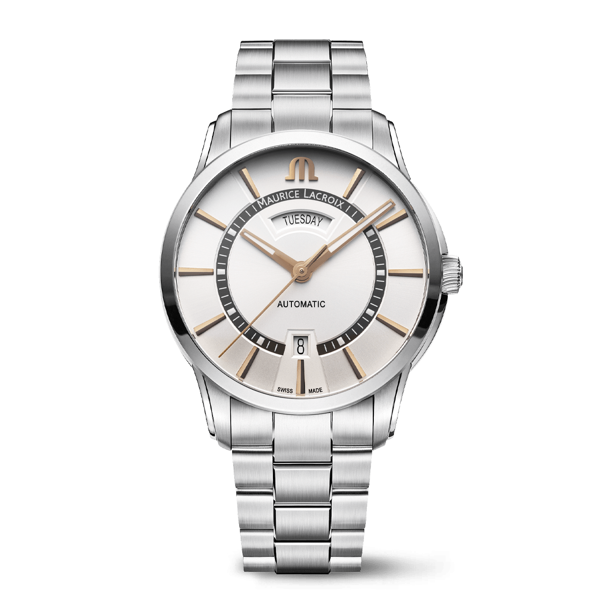 Maurice Lacroix PONTOS Day Date 40.5mm Silver Dial Men's Watch PT6358-SS002-230-1