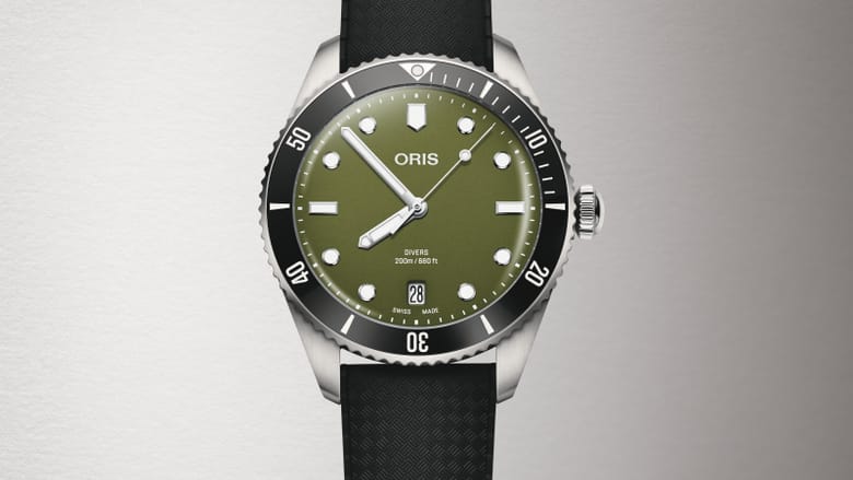 Oris Divers Date 39mm Green Dial Men's Watch 01 733 7795 4057-Set