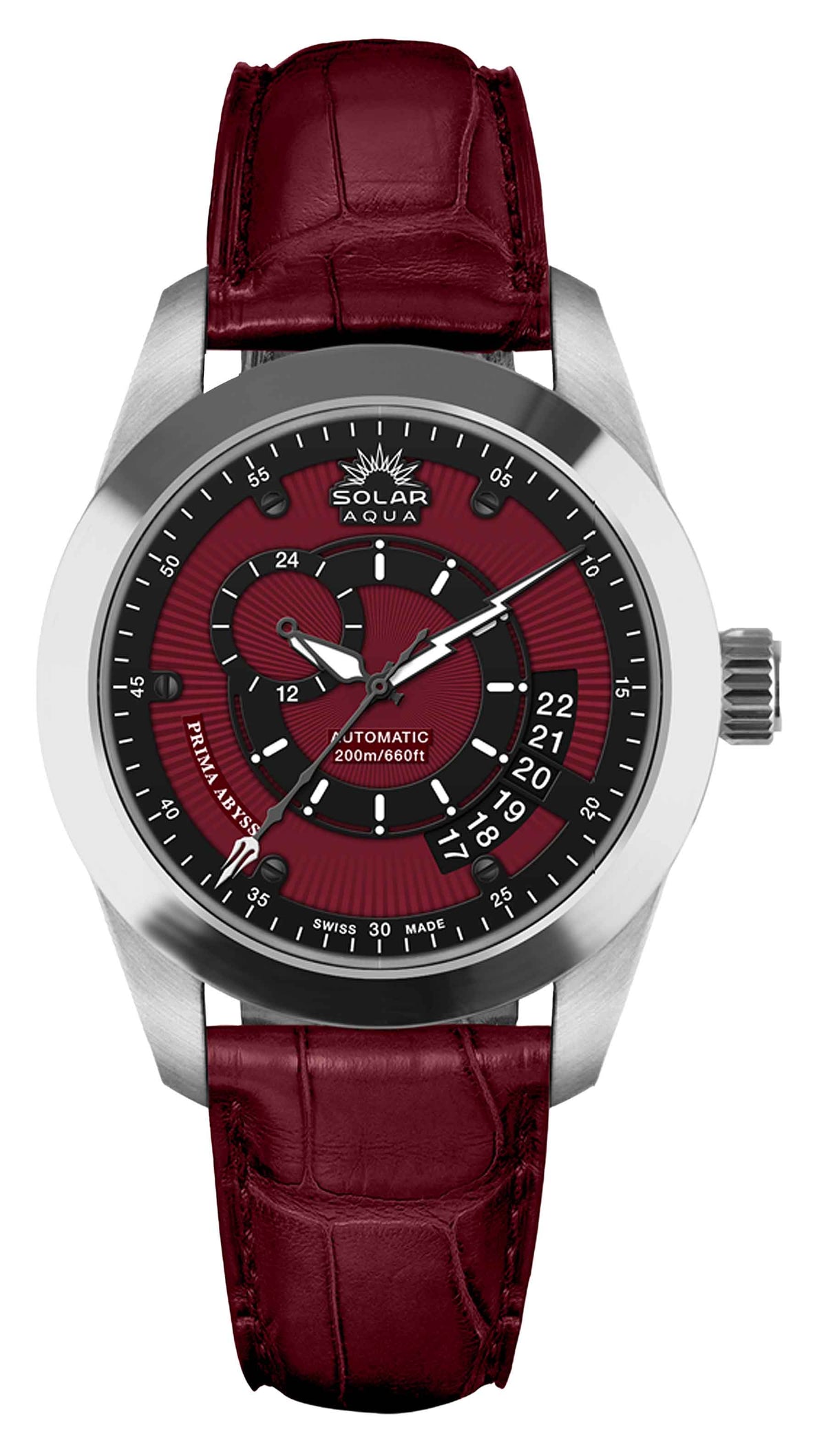 SOLAR AQUA Prima Abyss Leather 42mm Black-Italian Burgundy Dial Men's Watch SA0010.0024