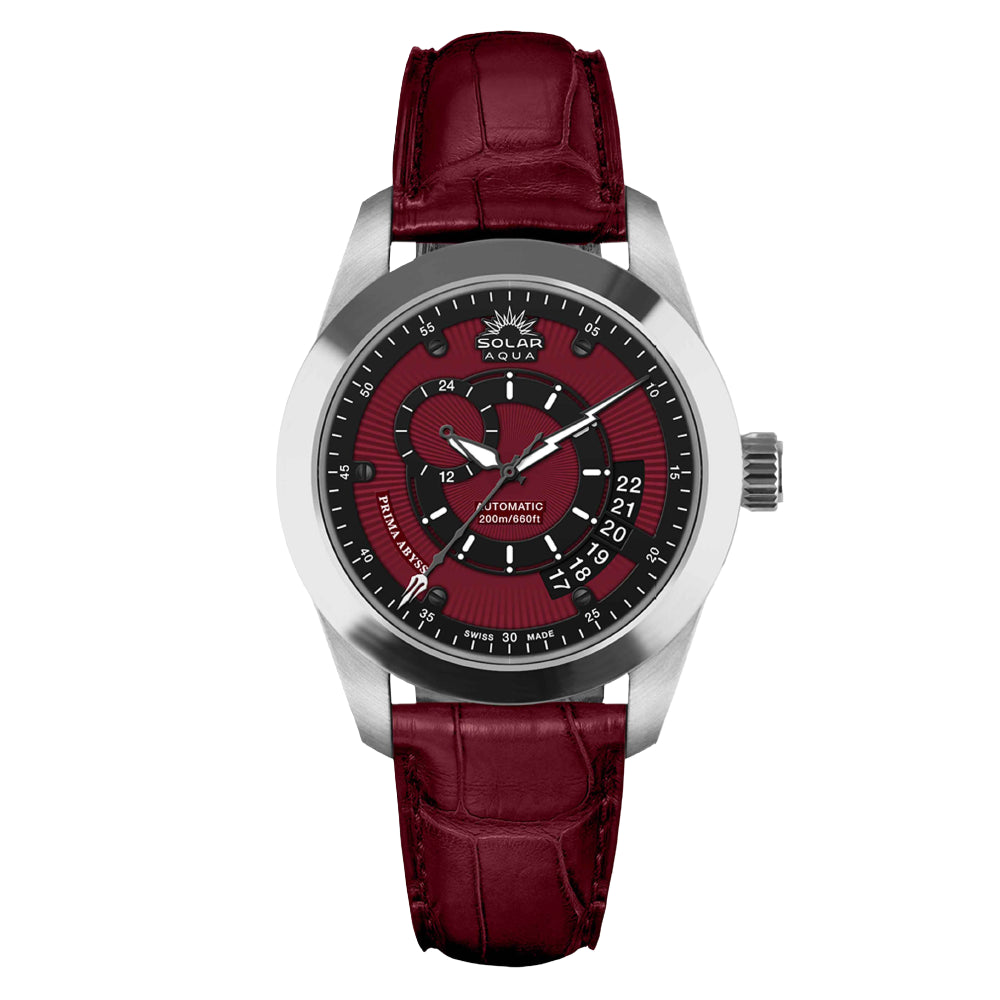 SOLAR AQUA Prima Abyss Leather 42mm Black-Italian Burgundy Dial Men's Watch SA0010.0024