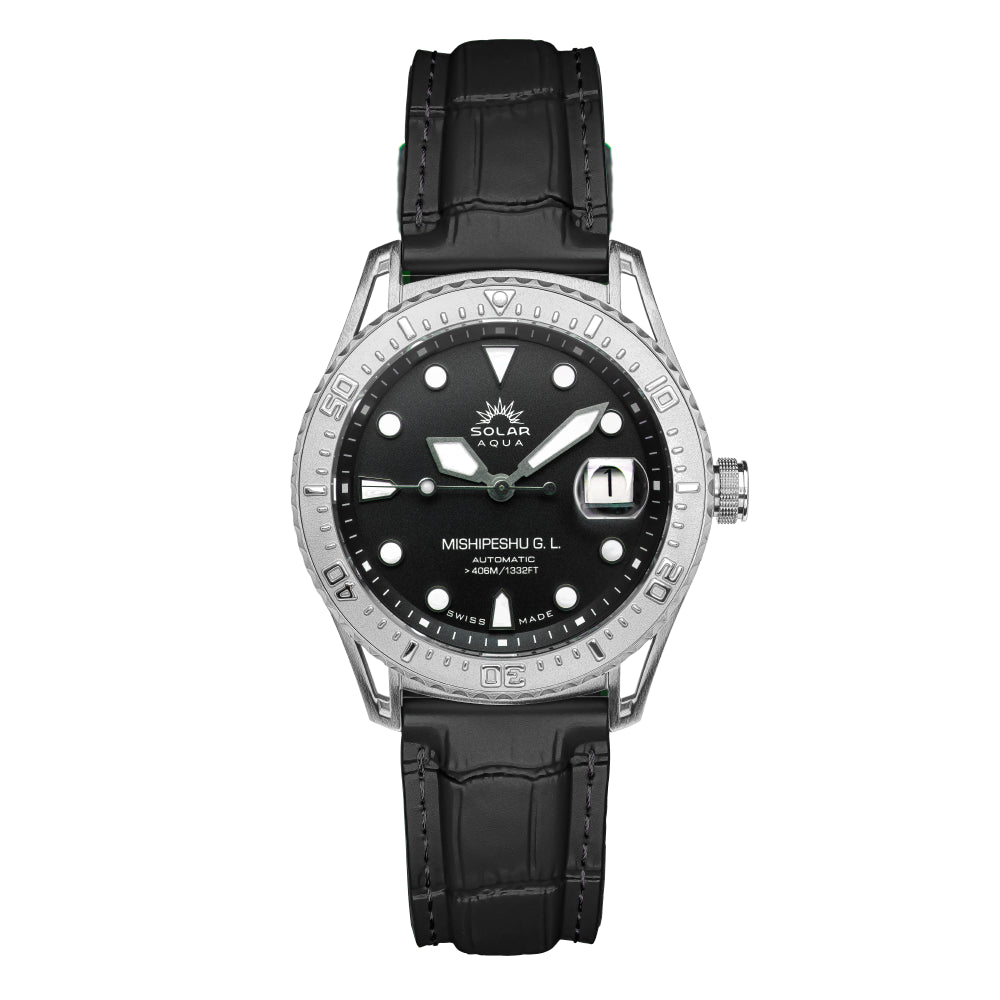 SOLAR AQUA Mishipeshu G.L. Black Croco 40mm Black Dial Men's Watch SA0055.0021