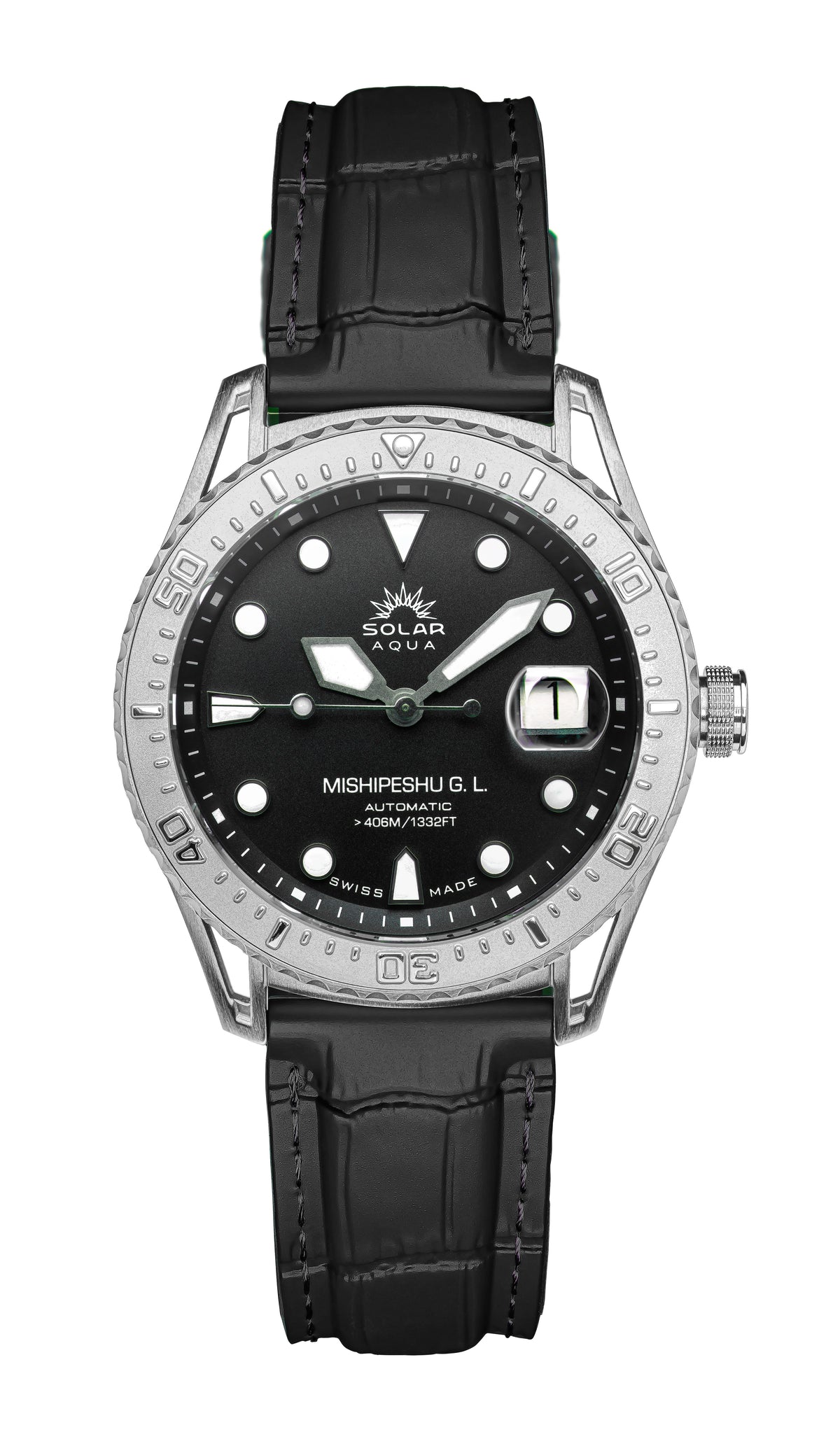 SOLAR AQUA Mishipeshu G.L. Black Croco 40mm Black Dial Men's Watch SA0055.0021