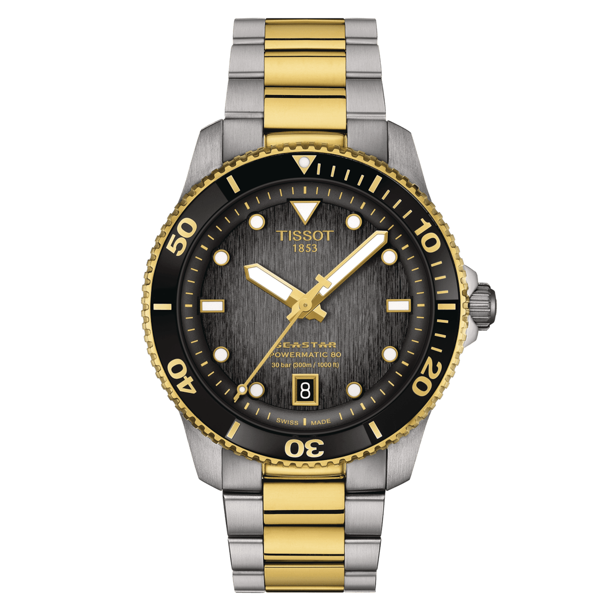 Tissot Seastar 1000 Powermatic 80 40mm Yellow Gold-Black Men's Watch T1208072205100