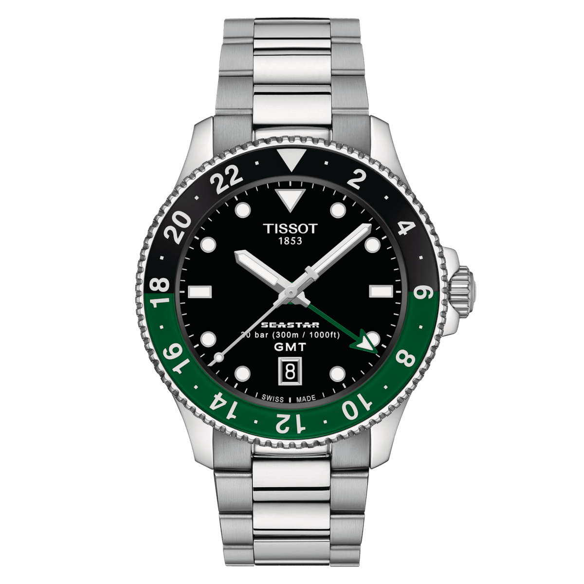 Tissot Seastar 1000 40mm Quartz GMT Black-Green Men's Watch T1208521105100