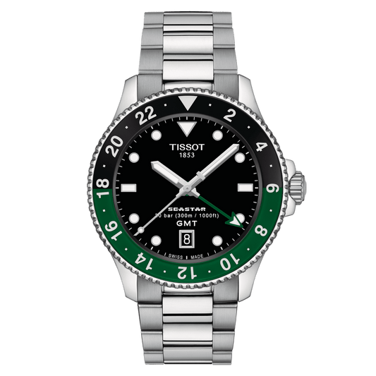 Tissot Seastar 1000 40mm Quartz GMT Black-Green Men's Watch T1208521105100