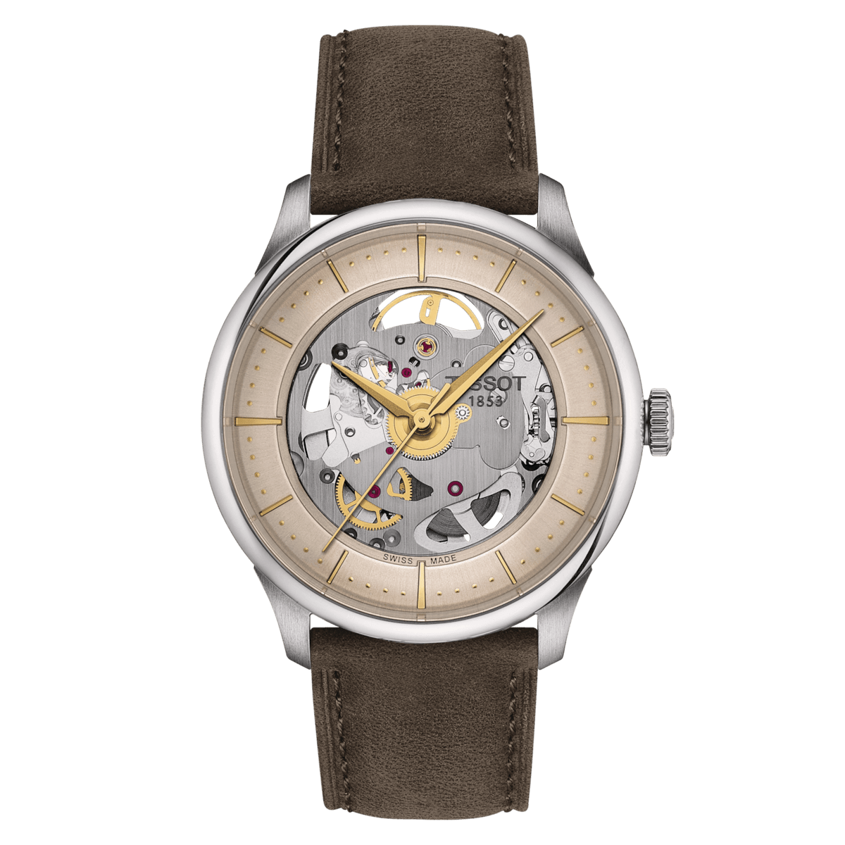 Tissot Chemin Des Tourelles 39mm Skeleton Green Strap Men's Watch T1398361626100