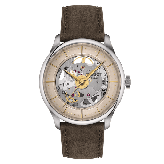 Tissot Chemin Des Tourelles 39mm Skeleton Green Strap Men's Watch T1398361626100