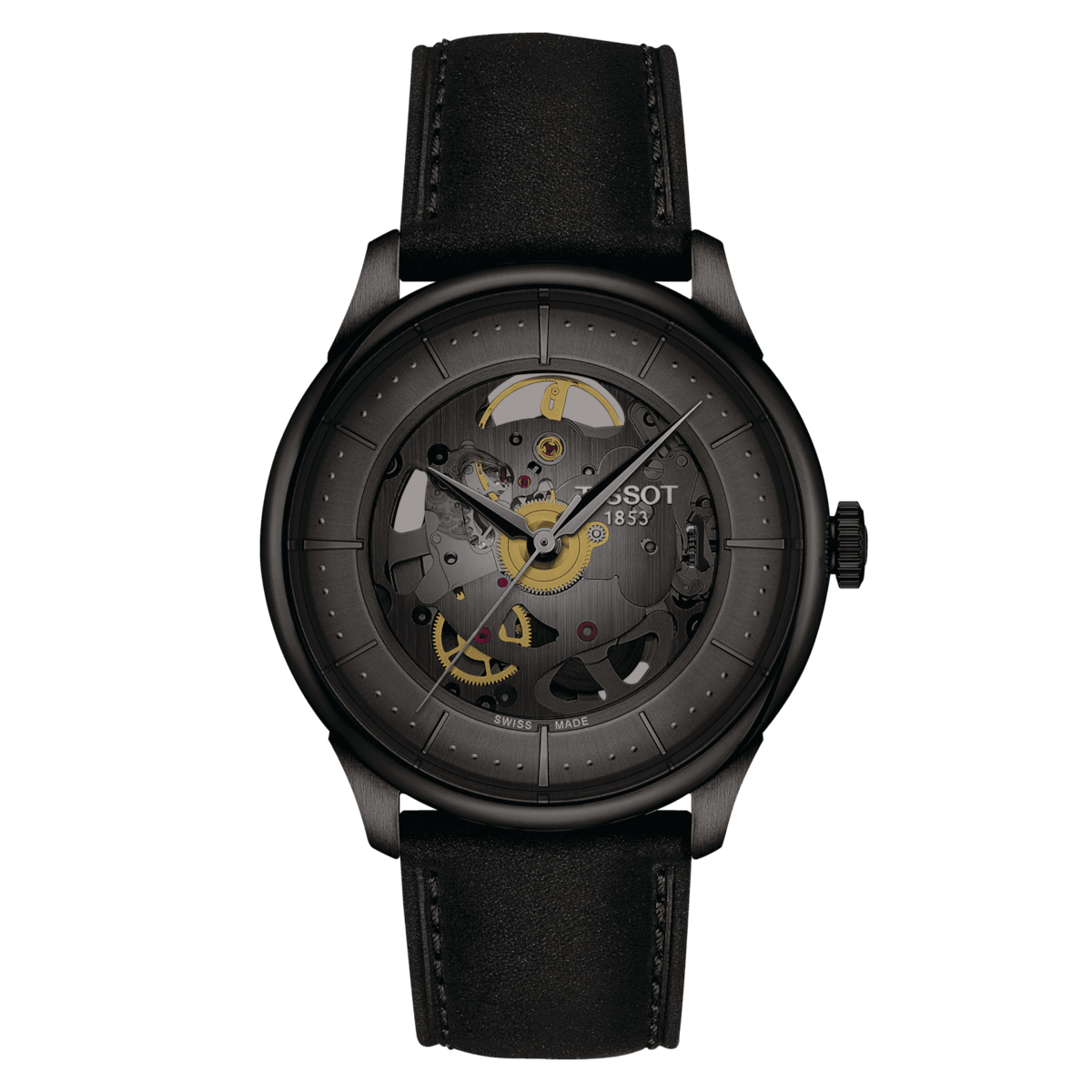 Tissot Chemin Des Tourelles 39mm Skeleton Black PVD Men's Watch T1398363644100