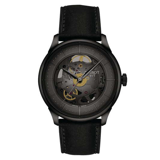 Tissot Chemin Des Tourelles 39mm Skeleton Black PVD Men's Watch T1398363644100