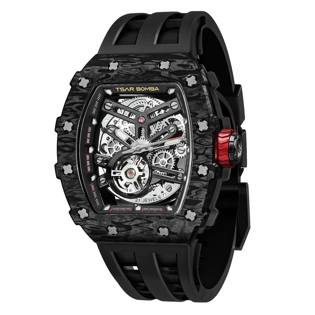 Tsar Bomba Elemental Carbon 43mm Black Skeleton Dial Men's Watch TB8208CF-38